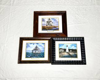 Lot of 3 Framed Lighthouse Prints
