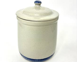 Vintage McCoy White Lidded Jar with Blue Accents