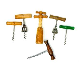 Vintage Wooden Handle Wine Bottle Opener Lot