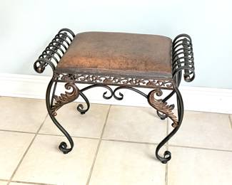 Light Metal Vanity Stool with Tooled Fabric Seat