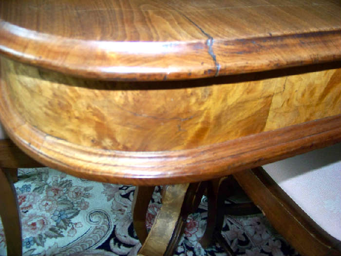 Burled walnut side to dining room table.
