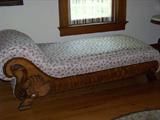Oak fainting couch with incredible swan carving (swan on both sides). Rumored to be used by Freud.