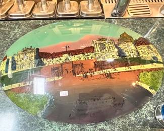 VINTAGE REVERSE-PAINTED CONVEX GLASS