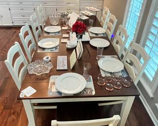 "TABLE FOR TEN, PLEASE" - LONG, SHAKER-STYLE TABLE w/ 10 CHAIRS!