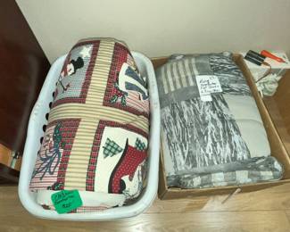 LEFT: CHRISTMAS COMFORTER - RIGHT: KING SIZE COMFORTER, SHAMS & SHEET SET