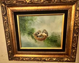 CHARMING PAINTING OF BIRDS IN A NEST, SIGNATURE IS POSSIBLY "D. WHITLEY"