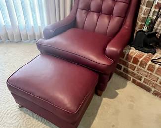 MAROON LEATHER CHAIR & OTTOMAN
