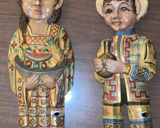 PAIR OF RARE, HAND-CARVED MEXICAN WALL SCULPTURES