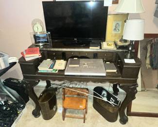WONDERFUL ANTIQUE DESK & LG FLAT SCREEN