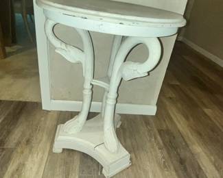 WHITE SWAN-NECK EMPIRE TABLE (NEEDS MINOR REPAIR)