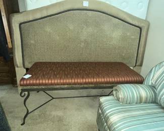 PADDED KING HEADBOARD & IRON BASE PADDED FOOTBENCH