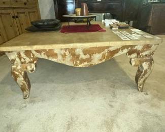EXCECPTIONAL SQUARE MARBLE (or granite) TOP COFFEE TABLE