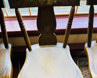 set of 6 stenciled plank bottom chairs