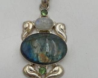 Labradorite & Moonstone on Sterling Pendant on Sterling Chain