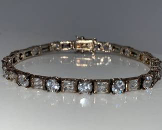 Sterling Bracelet with Round and Square Clear Stones