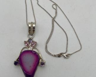 Druzy Quartz on Sterling Pendant on Sterling Chain