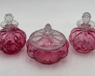 Cranberry Fenton Perfumes & Powder Box