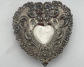 Ornate Sterling Heart Shaped Dish