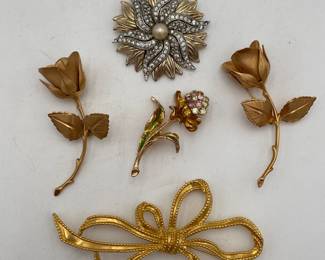 Vintage Flower and Bow Pins Incl. Trifari, Giovani