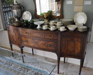 1920's Dining Suite - Hepplewhite style - made with Walnut and Koa-wood from Hawaii - custom gold plated hardware made by a jeweler - Peck & Hill Furnoture Co,