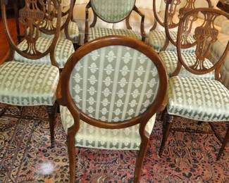 1920's Dining Suite - Hepplewhite style - made with Walnut and Koa-wood from Hawaii - custom gold plated hardware made by a jeweler - Peck & Hill Furnoture Co,