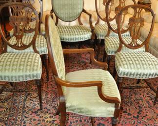 1920's Dining Suite - Hepplewhite style - made with Walnut and Koa-wood from Hawaii - custom gold plated hardware made by a jeweler - Peck & Hill Furnoture Co,