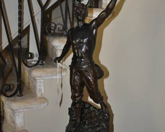1930's cast spelter by George Maxim - "Le Depart" - 28" tall