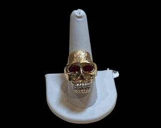 14k Skull man's ring with Ruby eyes by Frank design. (This ring was worn by Steven Tyler)