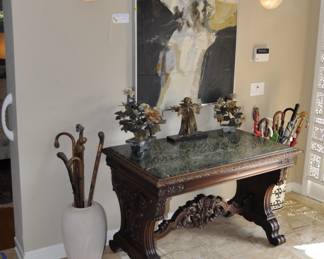 Antique Italian marble top library table - Orinal artwork by Robert L McLellan
