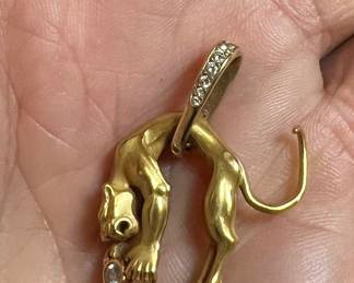 18k panther and diamond pendant with chain,