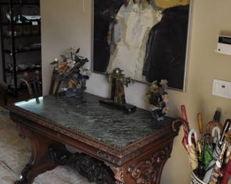Antique Italian marble top library table - Orinal artwork by Robert L McLellan
