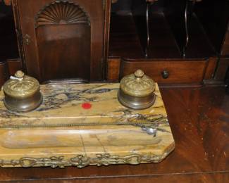 Napoleon III brass and marble inkwell