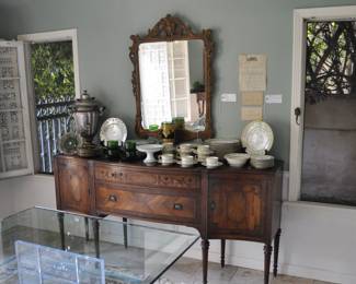 1920's Dining Suite - Hepplewhite style - made with Walnut and Koa-wood from Hawaii - custom gold plated hardware made by a jeweler - Peck & Hill Furnoture Co,