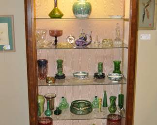 Antique silk lined display cabinet - 92" tall x 40" wide x 18" deep