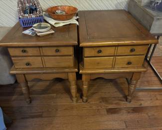 Set of two oak side tables with drawers