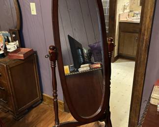 Full Length wooden stand floor mirror dark cherry finish