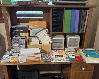 Home office desk, Canon printer; binders, office supplies