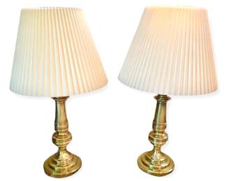 Two Vintage Brass Lamps With Pleated Shades