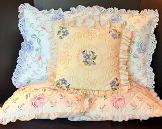 Five Floral Cross Stitch Pillows