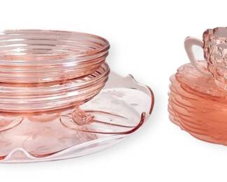 15 Pieces Of Pink Depression Glass