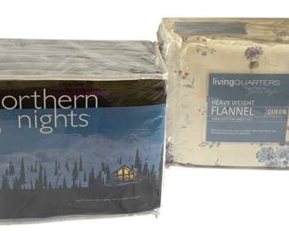 Two Sets Queen Size Flannel Sheets Unopened Soft Blue And Off White Floral