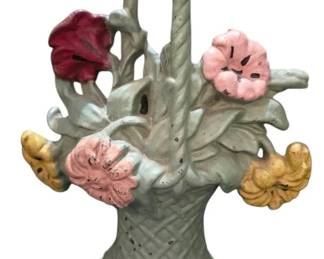 Vintage Cast Iron Basket Of Flowers Door Stop