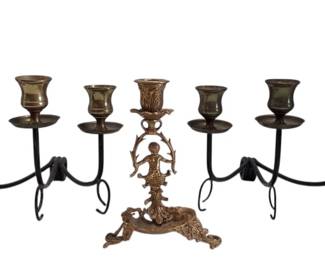Five Brass Candleholders