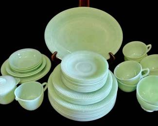 010 FireKing Jadeite Plates, Teacups,  Serving Dishes