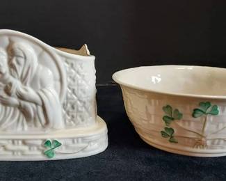 Belleek Ireland Shamrock Nativity Candleholder Small Mellenium 2000 Bowl