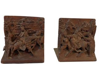 Vintage Carved Wooden Brass Bookends 