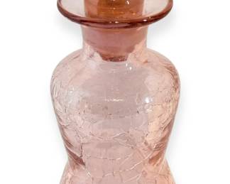 Vintage Peach Rainbow Crackle Glass Decanter w Stopper