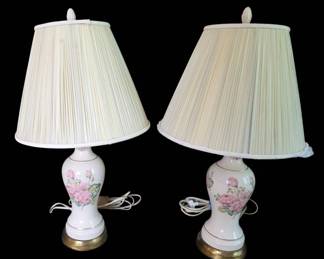 Pair Of Vintage Pink Rose Lamps 1 Not Working