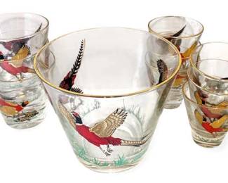 Vintage Pheasant GoldRimmed Glasses  Ice Bucket