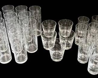 Etched Bamboo Highball Glasses, Old Fashioned, Tumbler Glasses